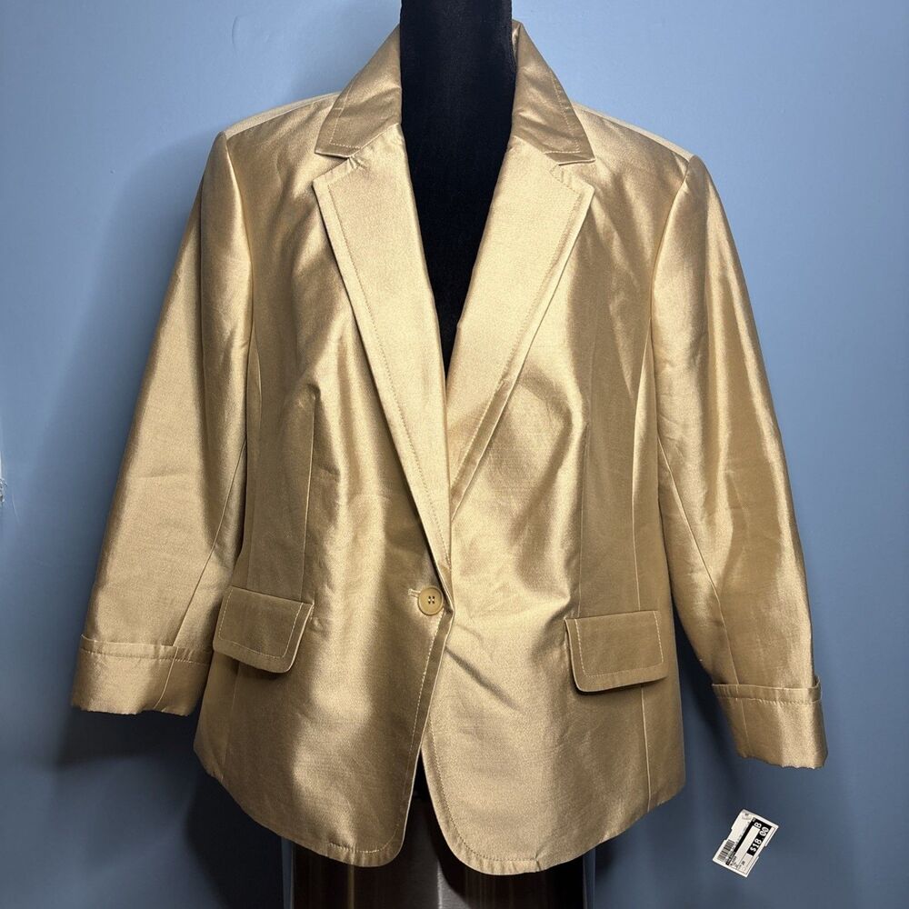 TALBOTS Woman Lined Metallic Gold Blazer (Women’s 20W) NEW Dress Jacket